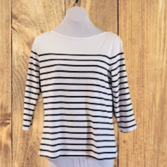 Time and Tru Tops - Time and Tru Navy Blue Striped 3/4 Sleeve Top Size S